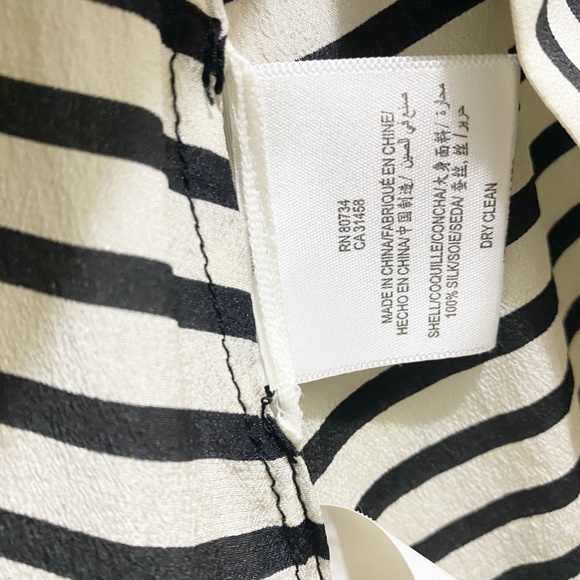 BCBG Maxazria Surplice High Low Origami Surplice Striped Blouse White Black XS - Picture 7 of 10